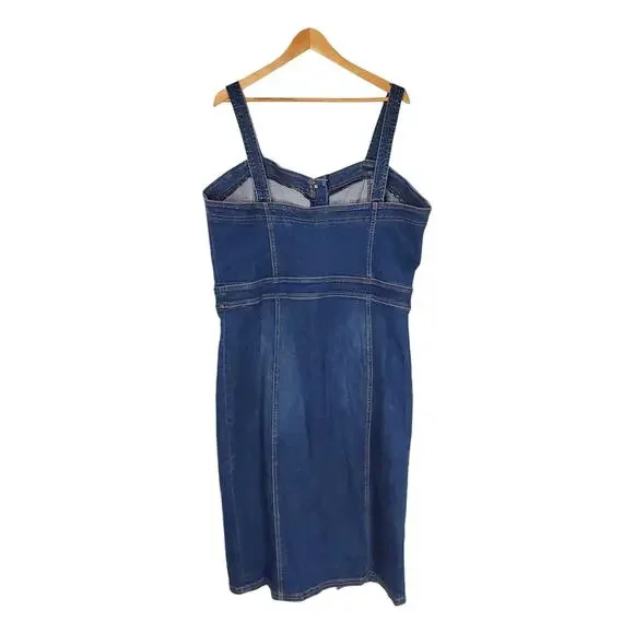 Ramy Brook Monica Button Front Midi Dress Medium Wash Denim Blue USA Size 38 New - Picture 2 of 11